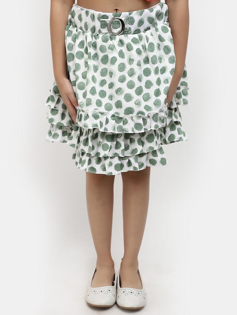 white polka dots cotton flared skirt