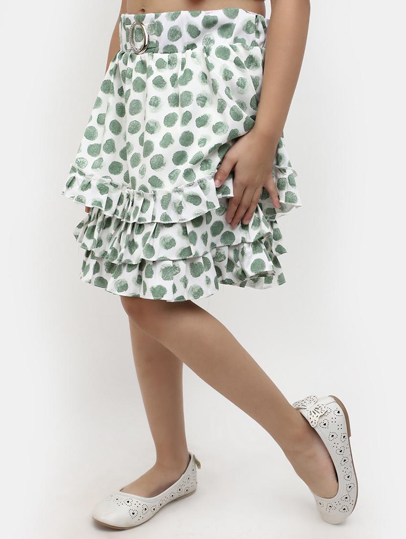 white polka dots cotton flared skirt - 20420913 -  Standard Image - 1