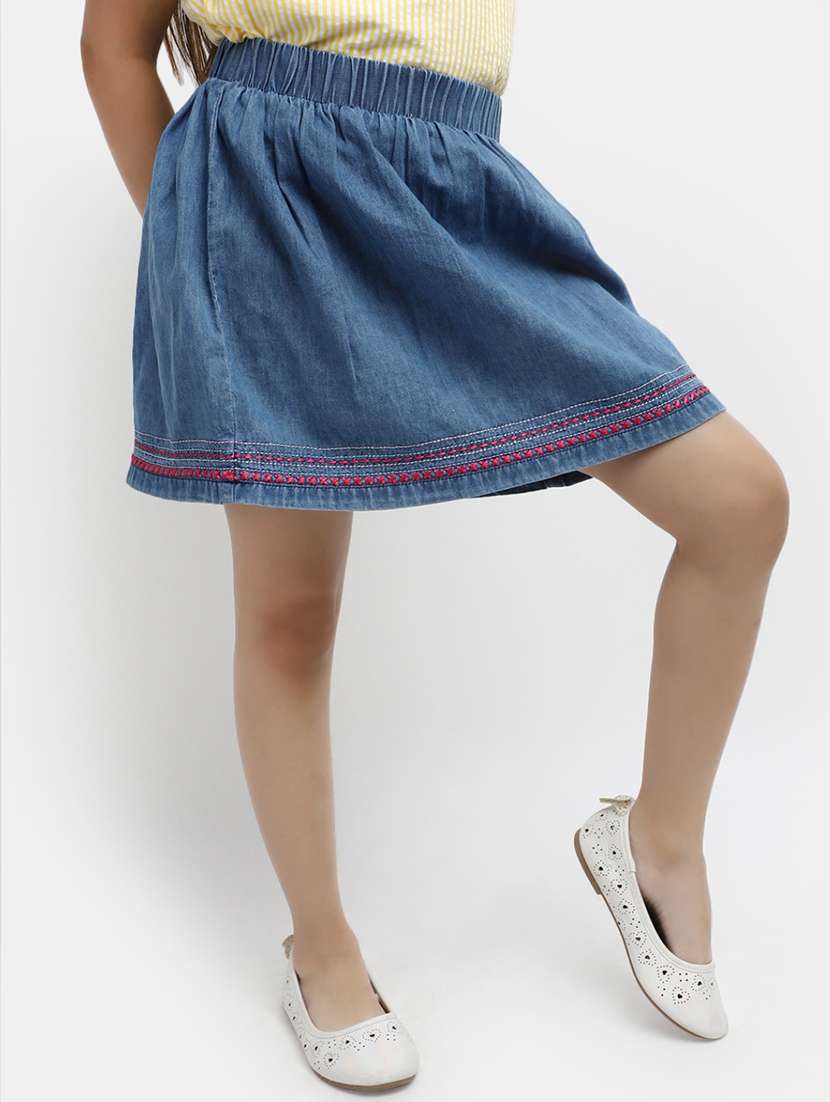 blue bottom embroidered denim skirt - 20420999 -  Standard Image - 1