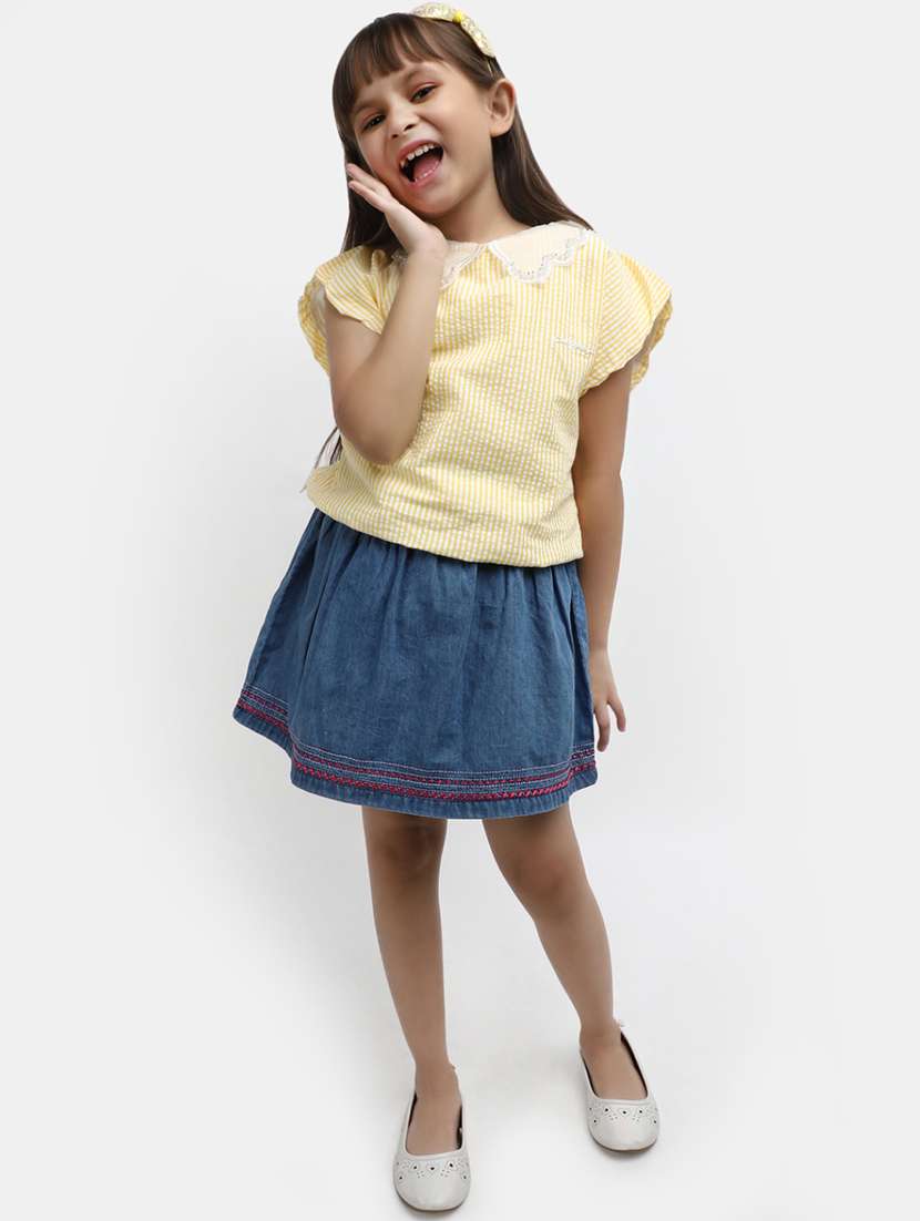blue bottom embroidered denim skirt - 20420999 -  Standard Image - 4