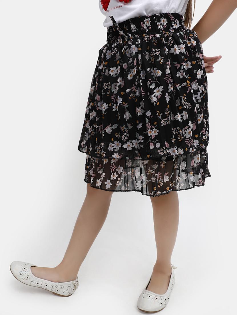 black floral print flared skirt - 20421014 -  Standard Image - 1