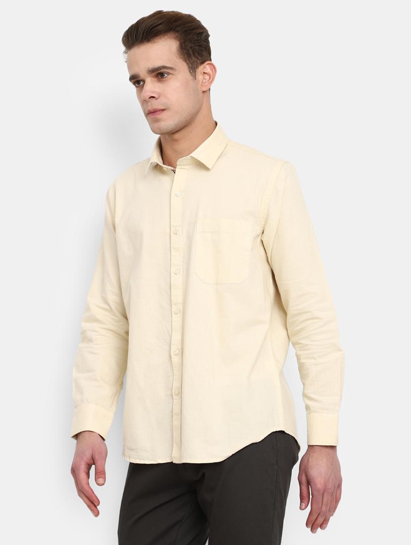 beige solid long sleeves causal shirt - 20421184 - Standard Image - 1