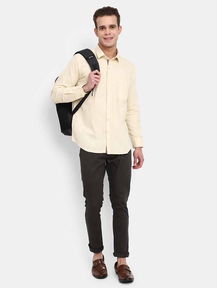 beige solid long sleeves causal shirt - 20421184 - Standard Image - 4