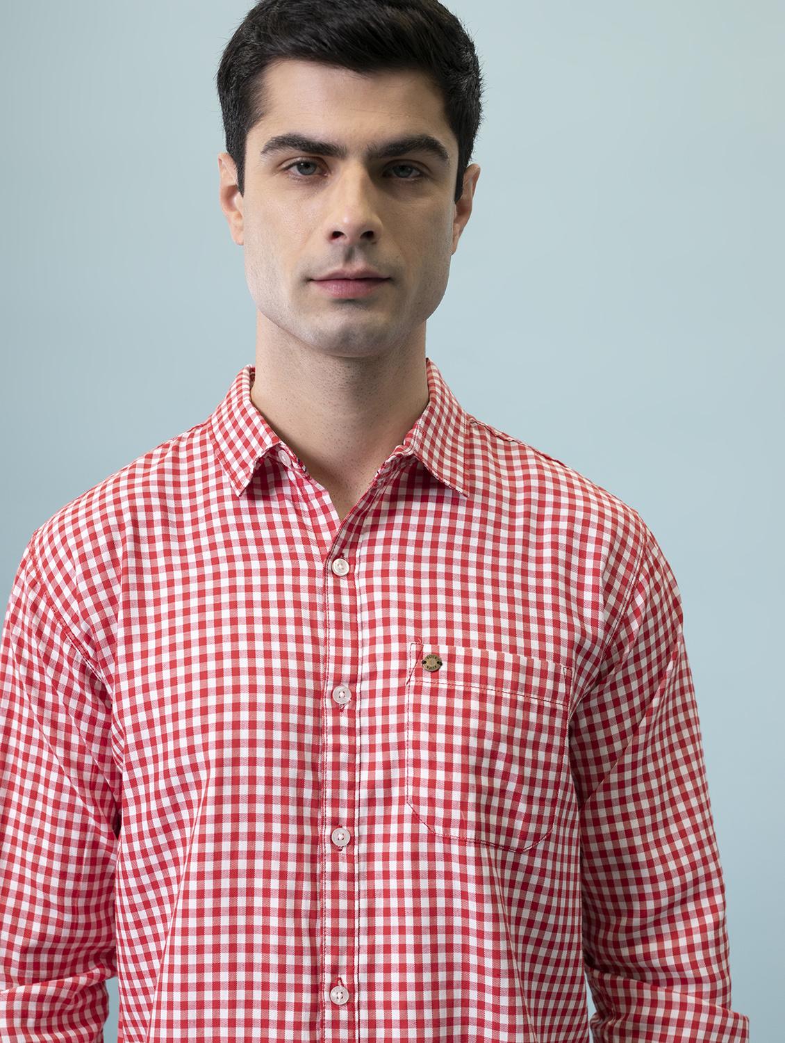men red regular fit checkered casual shirt - 20421204 - Standard Image - 4