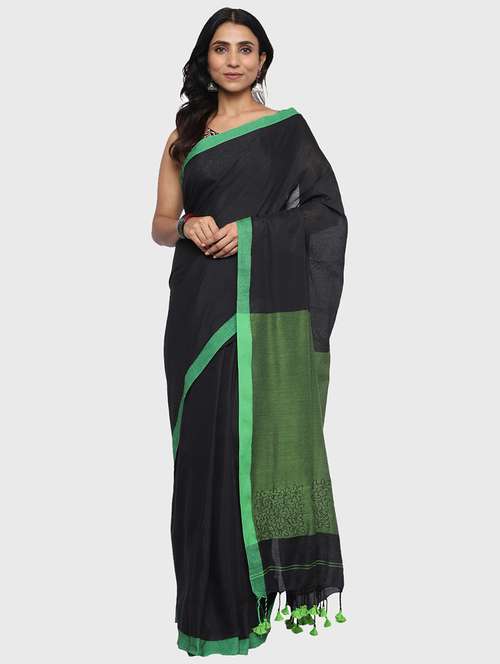 women's self design black colored saree with blouse - 20421376 - Standard Image - 0