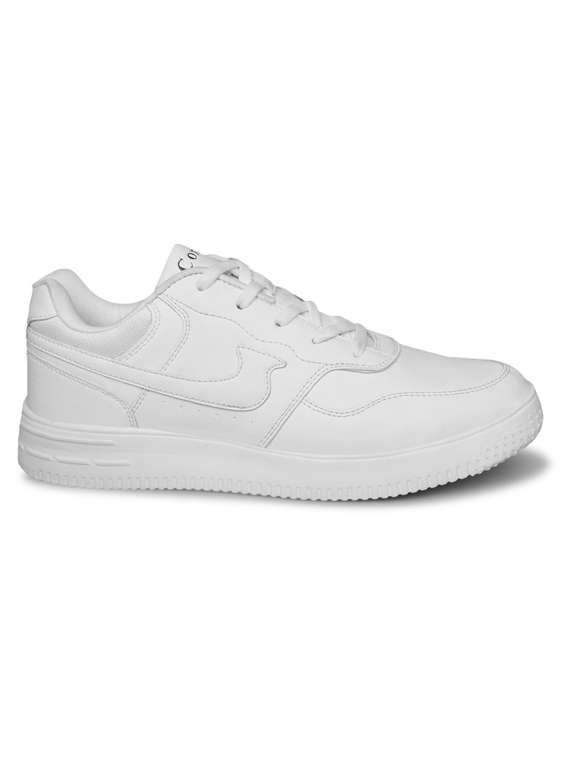 men solid white lace up sneaker - 20422280 -  Standard Image - 1