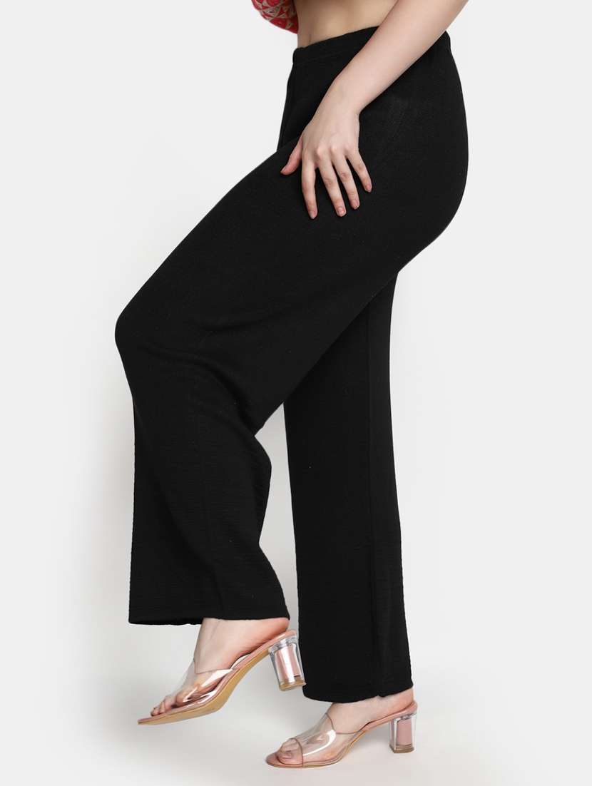 women solid flat front chinos trouser - 20422561 -  Standard Image - 1