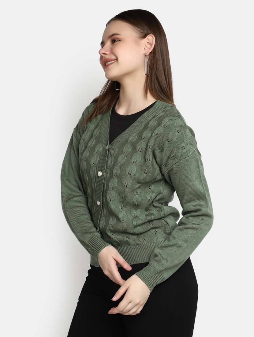women's olive acrylic cardigan - 20422609 -  Standard Image - 1
