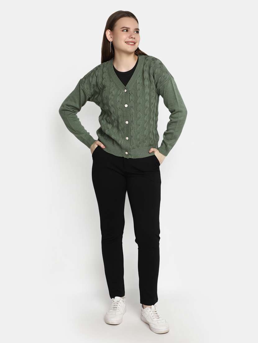 women's olive acrylic cardigan - 20422609 -  Standard Image - 4