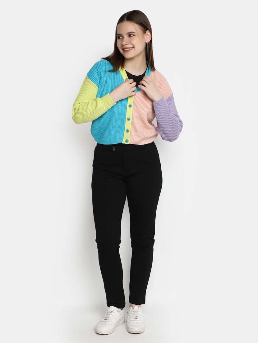 women's color blocked acrylic cardigan - 20422616 -  Standard Image - 4