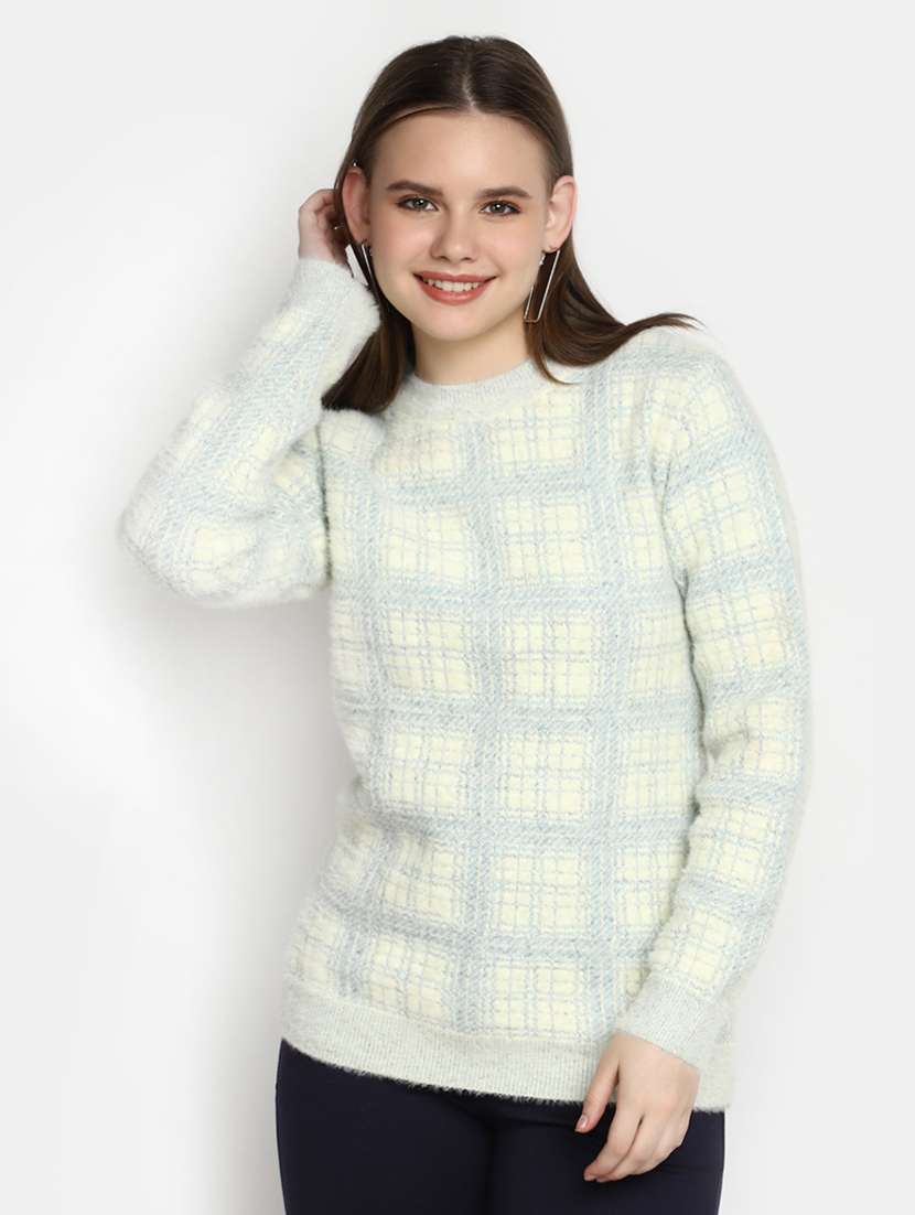 women's white checkered pullover - 20422619 -  Standard Image - 1