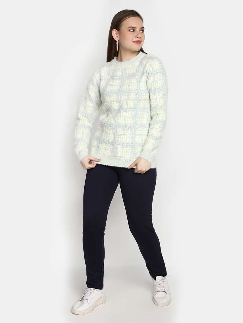 women's white checkered pullover - 20422619 -  Standard Image - 4