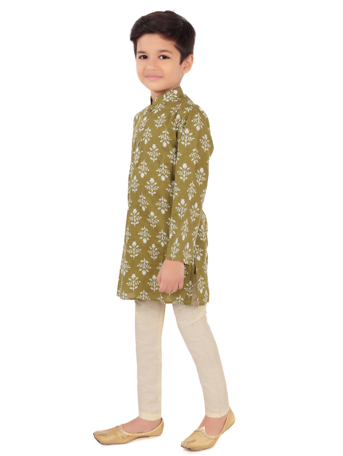 boys mandarin collar long sleeve kurta - 20424105 -  Standard Image - 1