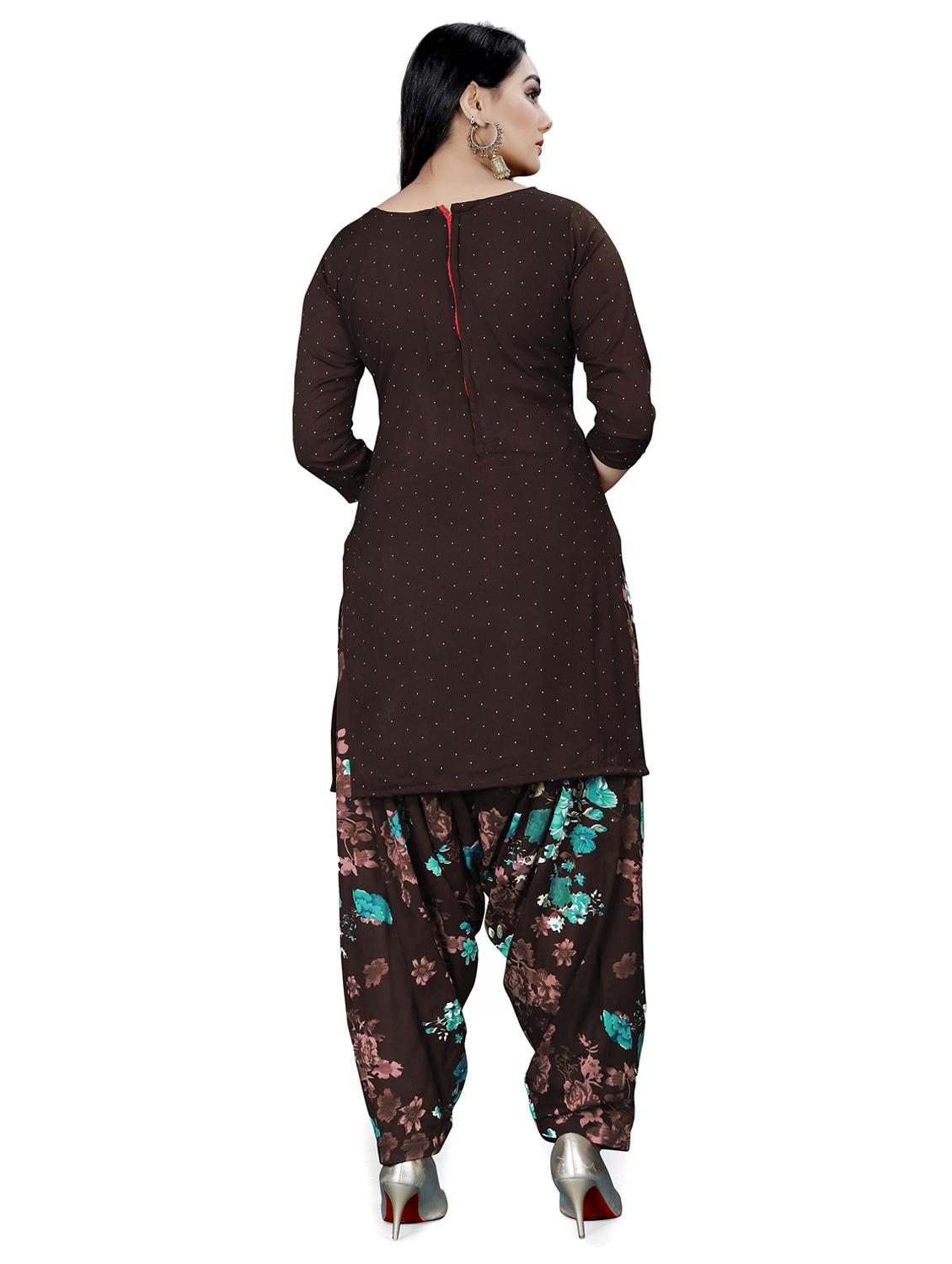 women brown polka dots unstitched suits - 20424167 -  Standard Image - 1