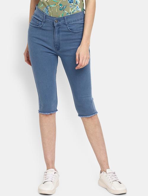 women light blue cotton regular shorts - 20424214 - Standard Image - 0