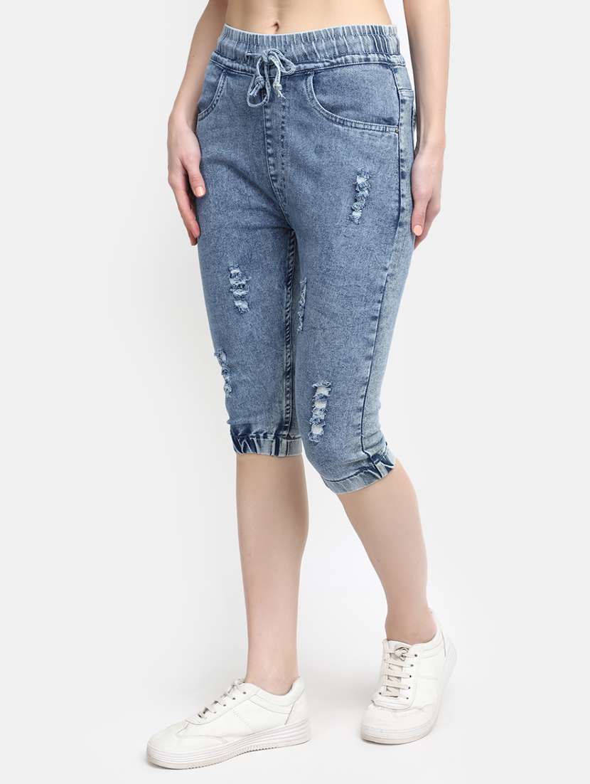 blue distressed denim capri - 20424237 -  Standard Image - 1