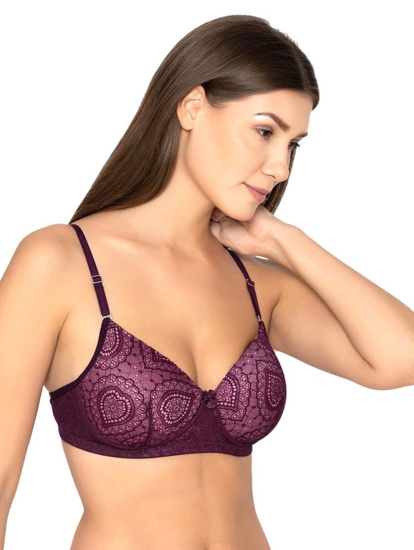 purple lace detailed full coverage regular bra - 20424360 -  Standard Image - 1