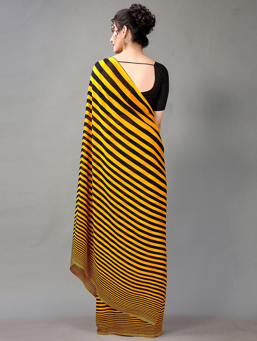 women's stripes yellow colored saree with blouse - 20424577 - Standard Image - 1