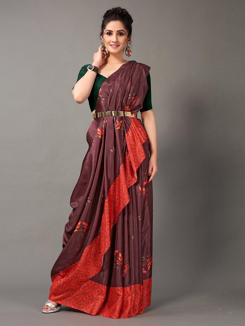 women's printed brown colored saree - 20424589 - Standard Image - 1