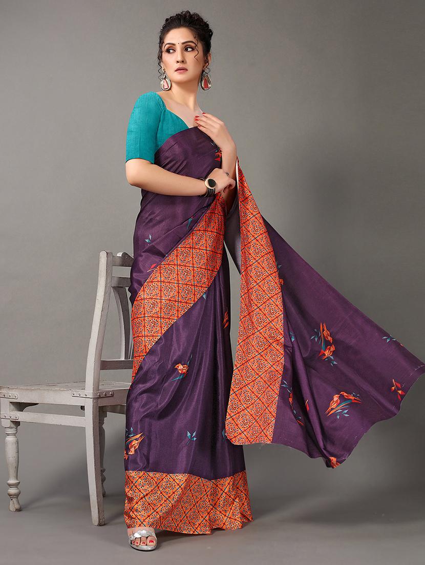 women's printed purple colored saree - 20424594 -  Standard Image - 1