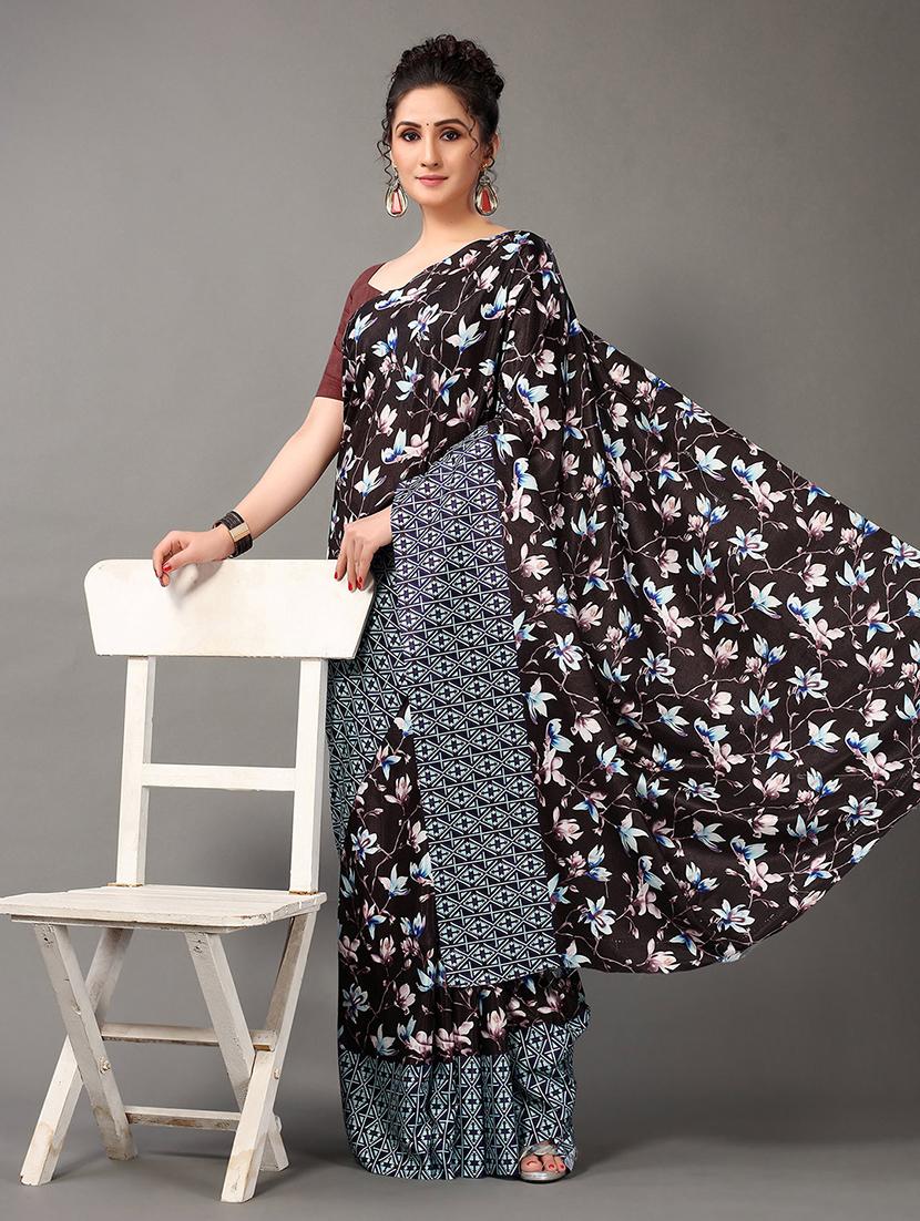 women's floral black colored saree - 20424629 - Standard Image - 1