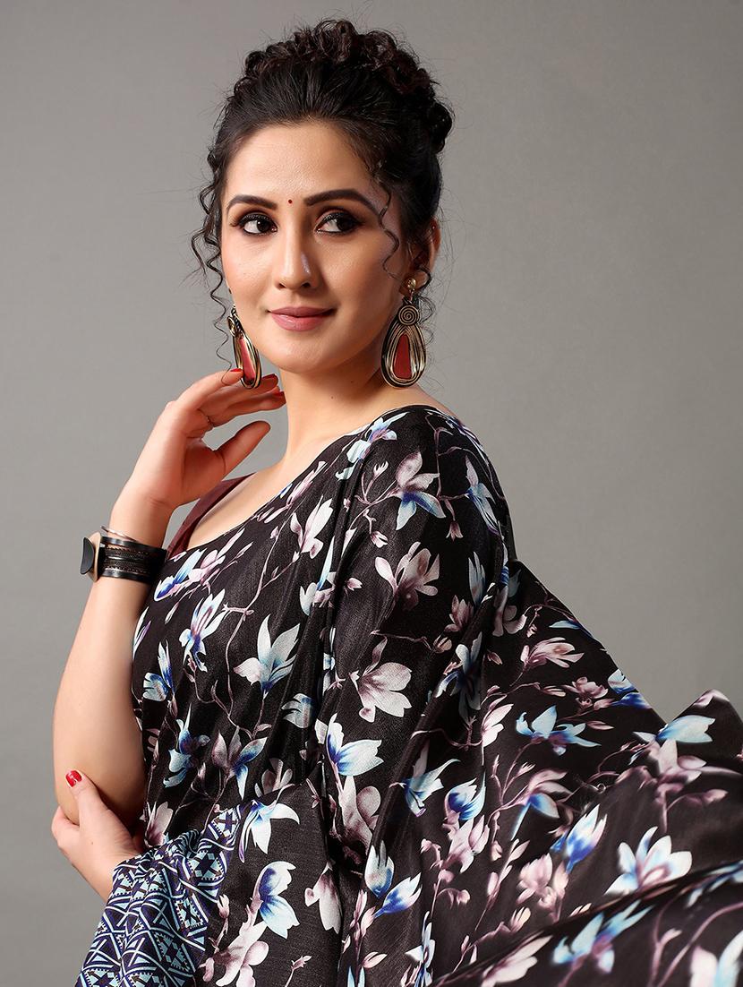women's floral black colored saree - 20424629 - Standard Image - 4