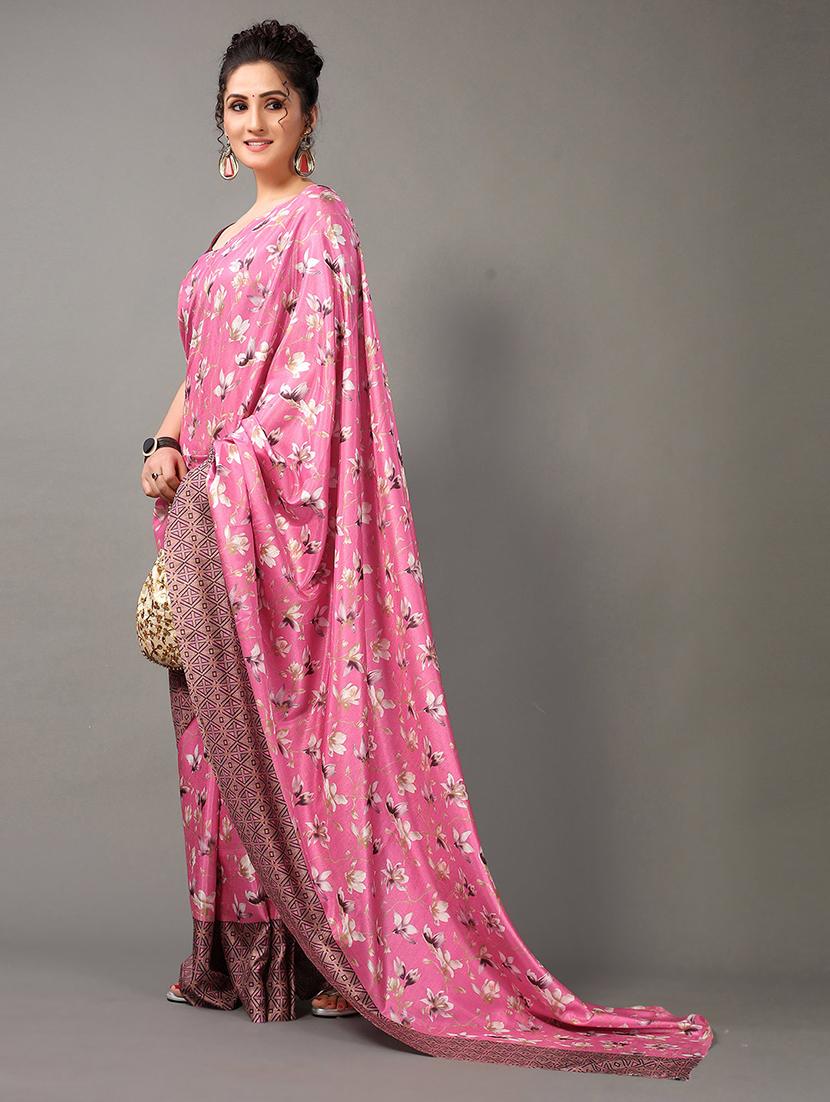 women's floral pink colored saree with blouse - 20424632 - Standard Image - 1