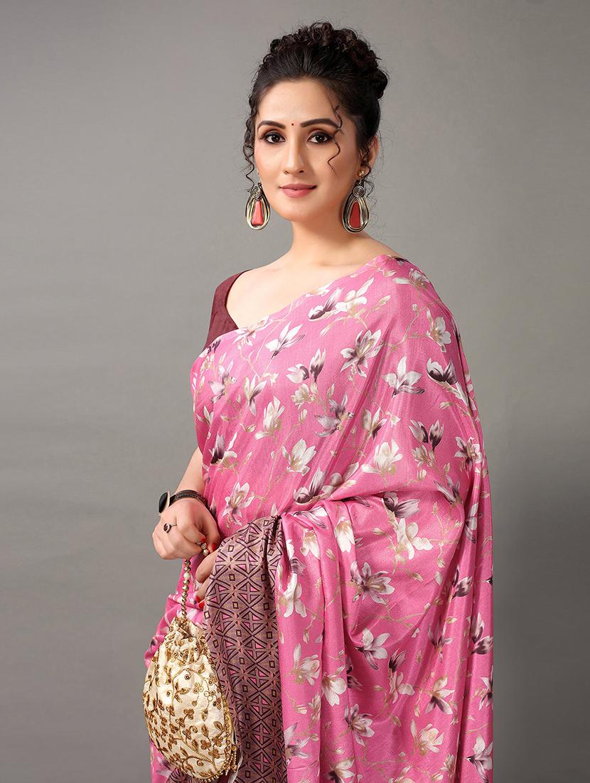 women's floral pink colored saree with blouse - 20424632 - Standard Image - 4