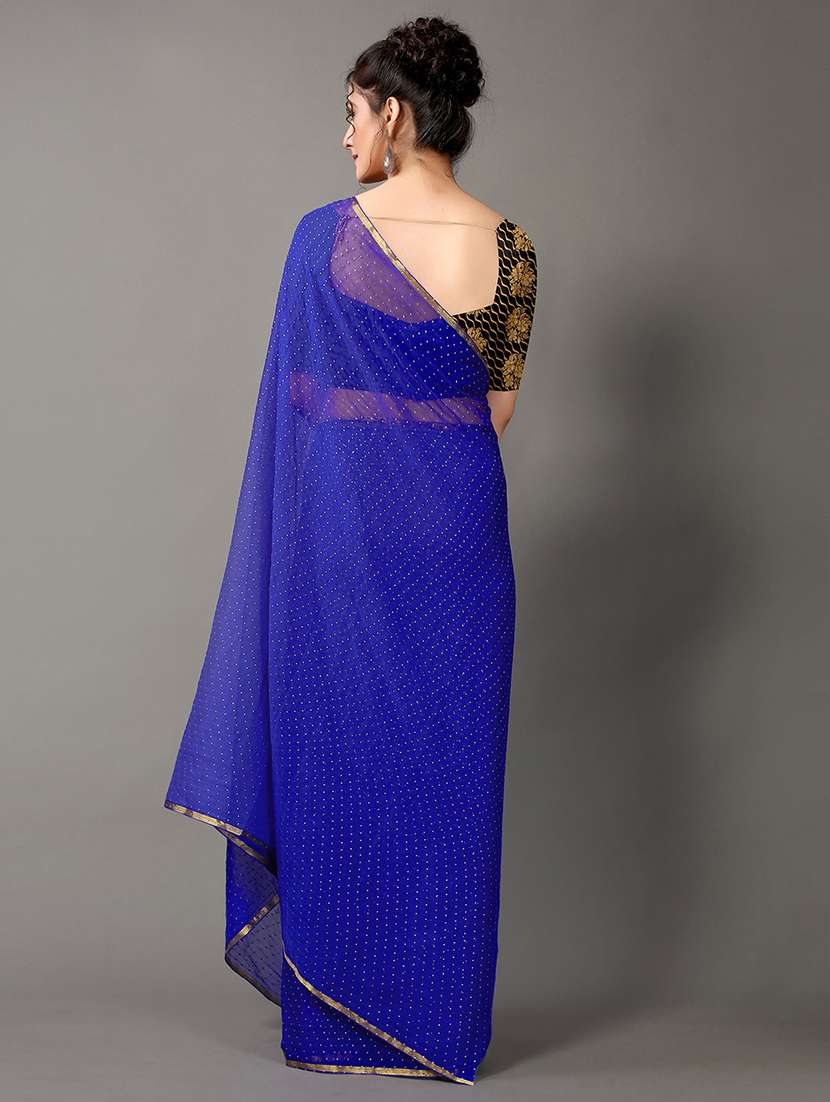 women's foil print royal blue colored saree with blouse - 20424636 -  Standard Image - 1