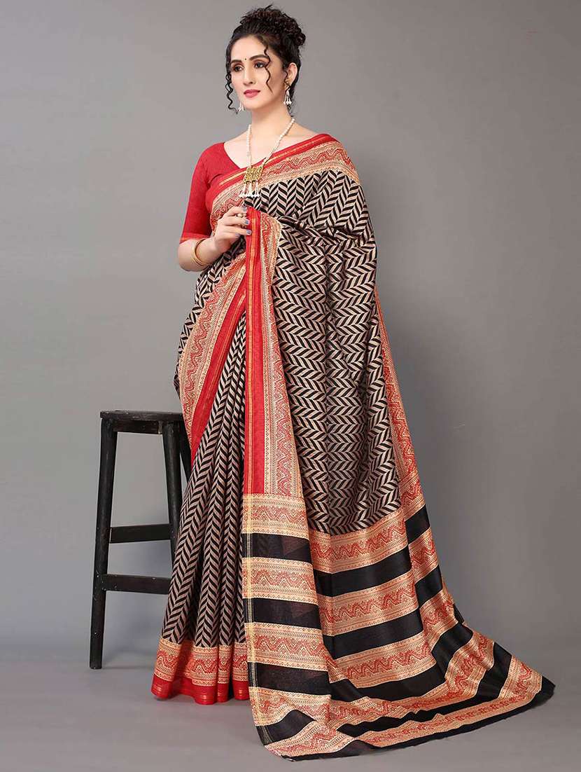 women's chevron black colored saree with blouse - 20424642 - Standard Image - 1