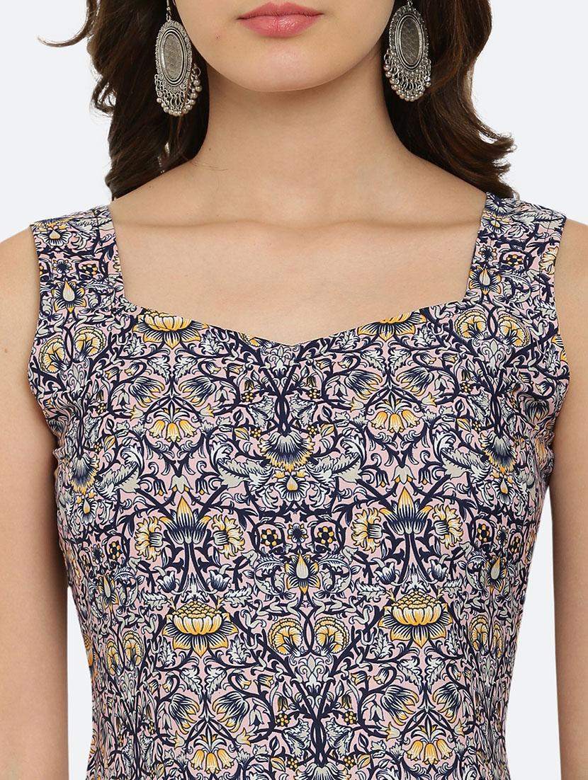 pink floral print sleeveless straight kurta - 20424961 - Standard Image - 4