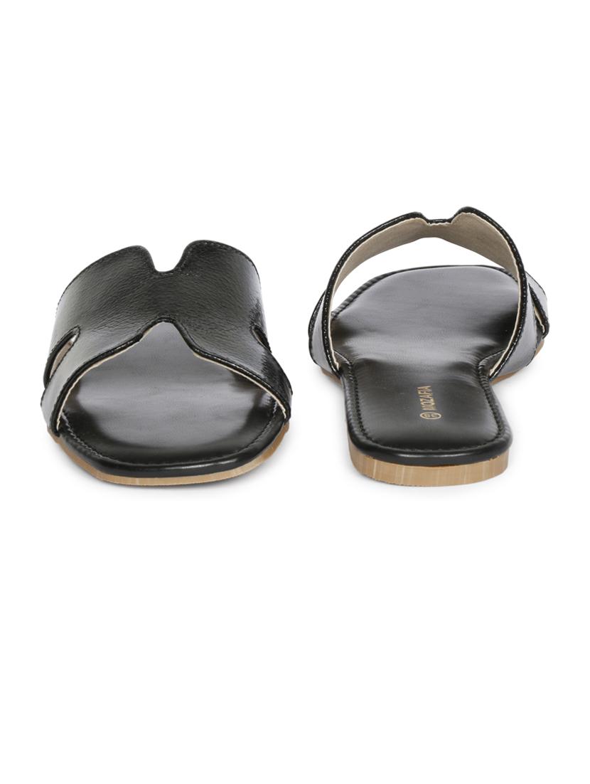 women solid black slip on casual sandal - 20425008 - Standard Image - 1