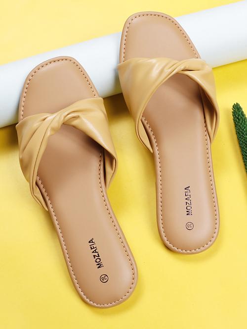 women solid lemon sherbet slip on flat sandal - 20425015 - Standard Image - 0