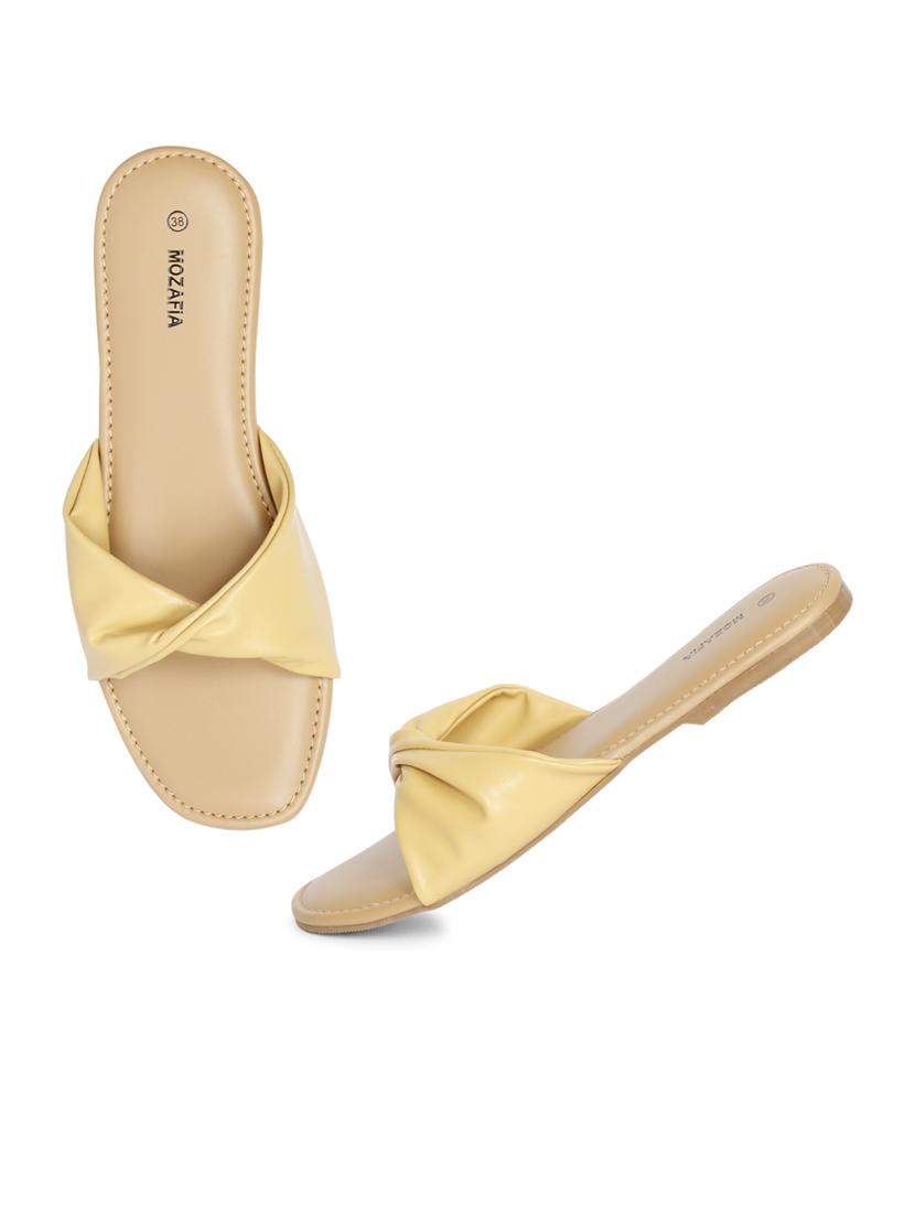 women solid lemon sherbet slip on flat sandal - 20425015 - Standard Image - 1