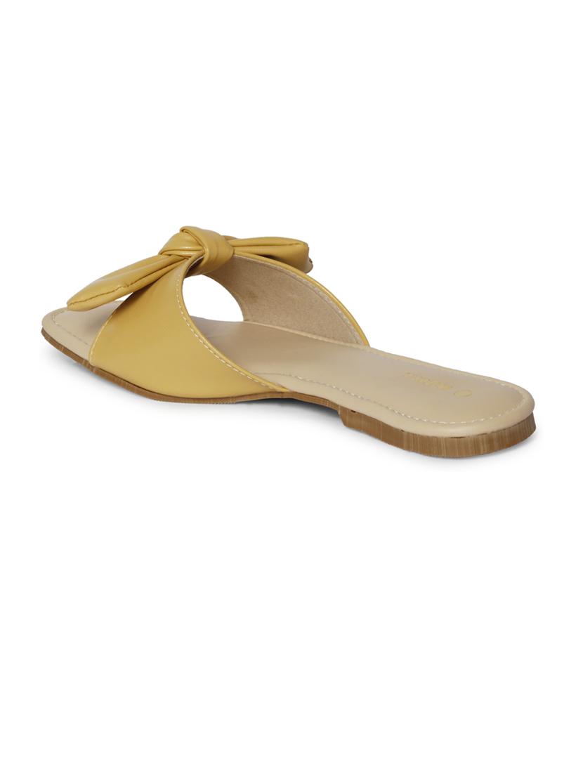 women solid lemon sherbet slip on flat sandal - 20425019 -  Standard Image - 1