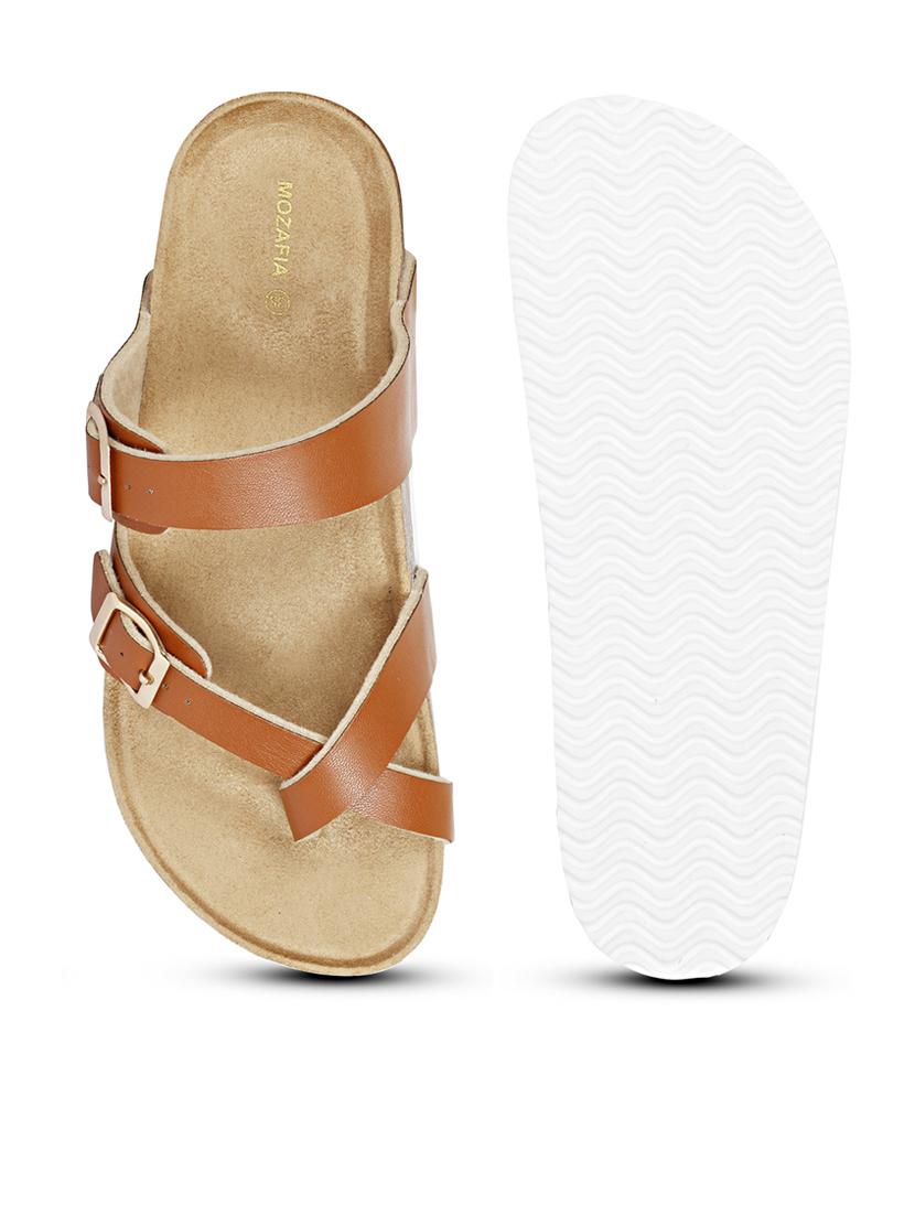 women solid tan slip on flat sandal - 20425031 - Standard Image - 4