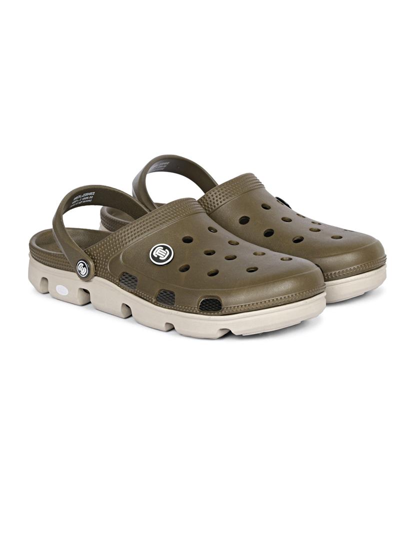 men solid olive colored clogs - 20425086 - Standard Image - 1