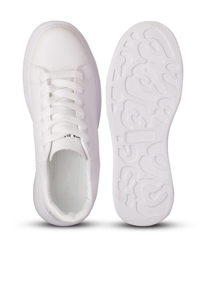 men solid white lace up sneaker - 20425180 - Standard Image - 4