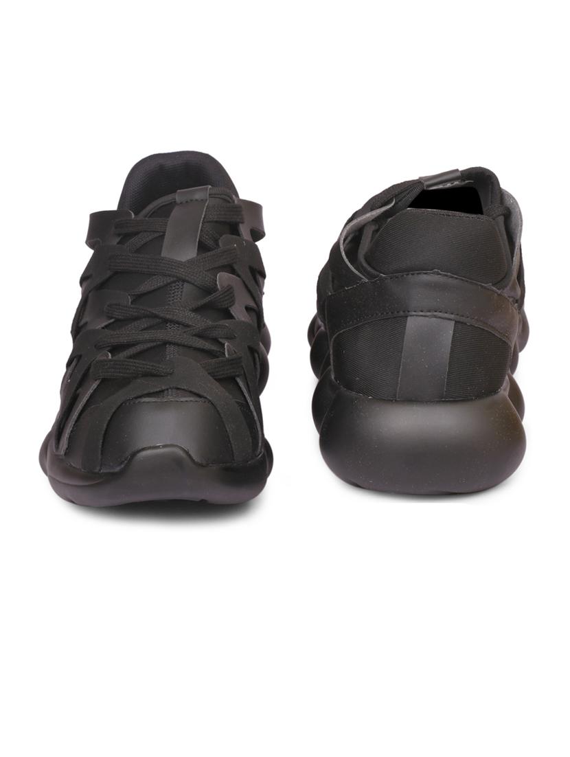 men solid black lace up sneaker - 20425194 - Standard Image - 1