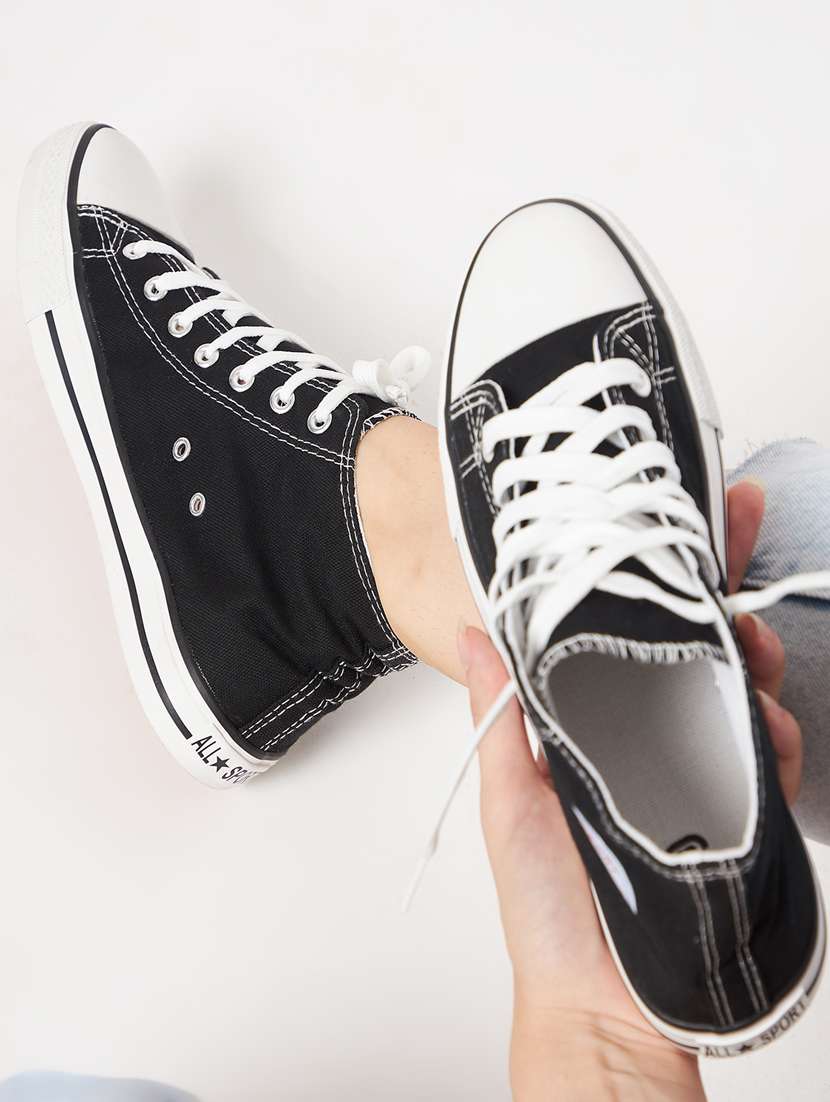 men solid black high ankle lace up sneaker - 20425222 -  Standard Image - 1