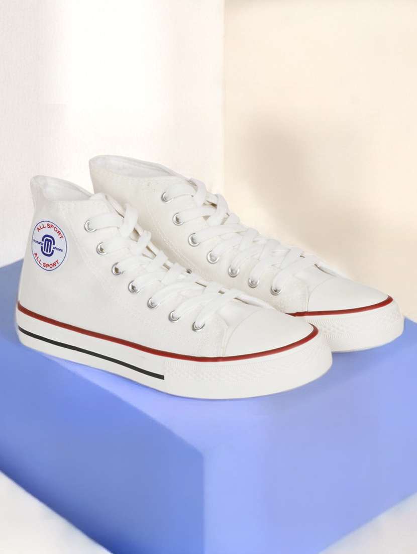 men solid white high ankle lace up sneaker