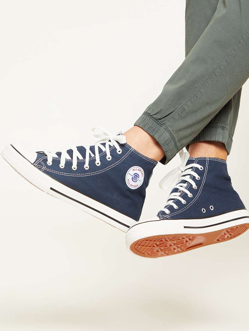 men solid navy blue high ankle lace up sneaker - 20425225 -  Standard Image - 1