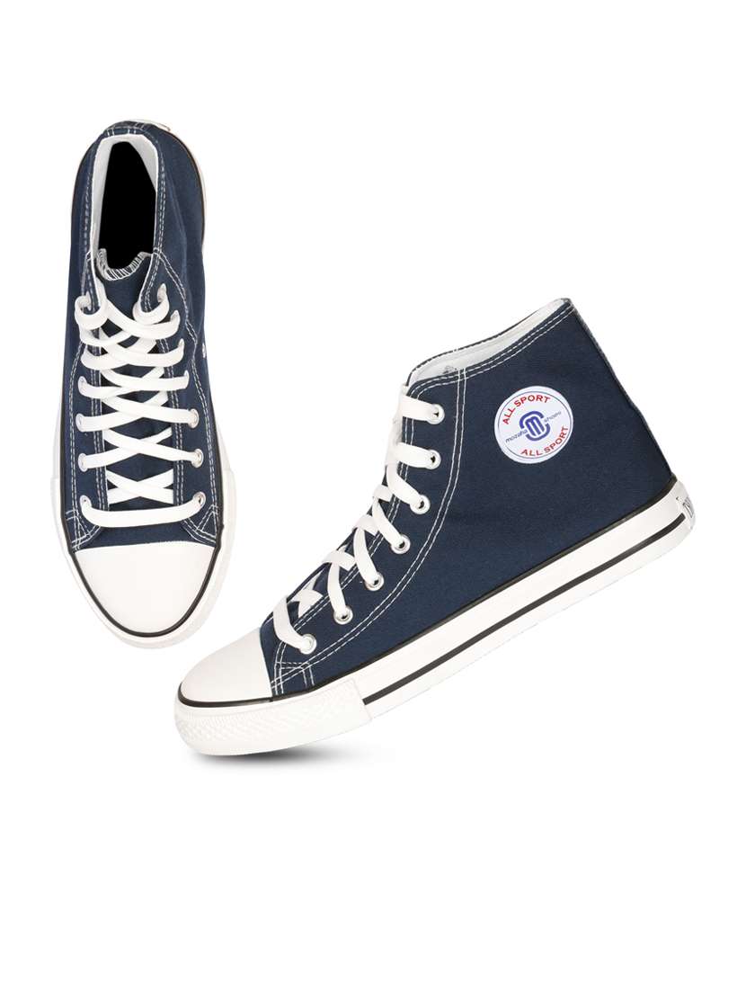 men solid navy blue high ankle lace up sneaker - 20425225 -  Standard Image - 4