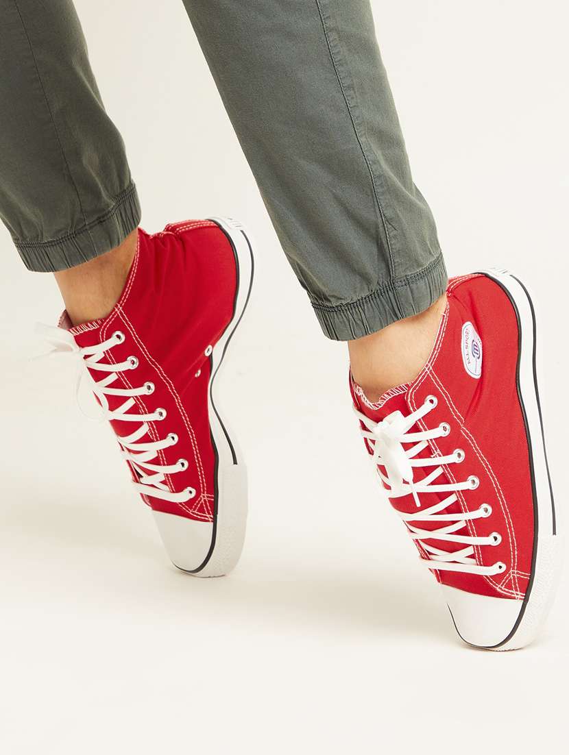 men solid red lace up sneaker - 20425228 -  Standard Image - 1