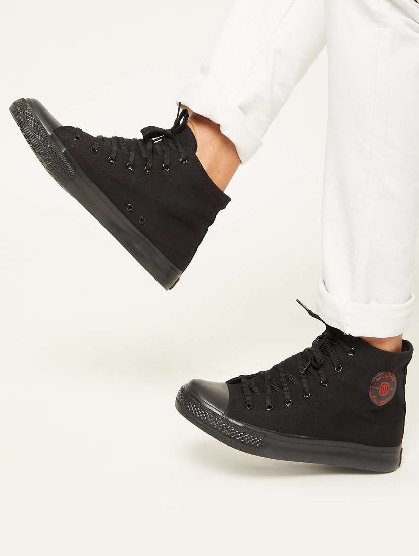 men solid black high ankle lace up sneaker - 20425229 -  Standard Image - 1