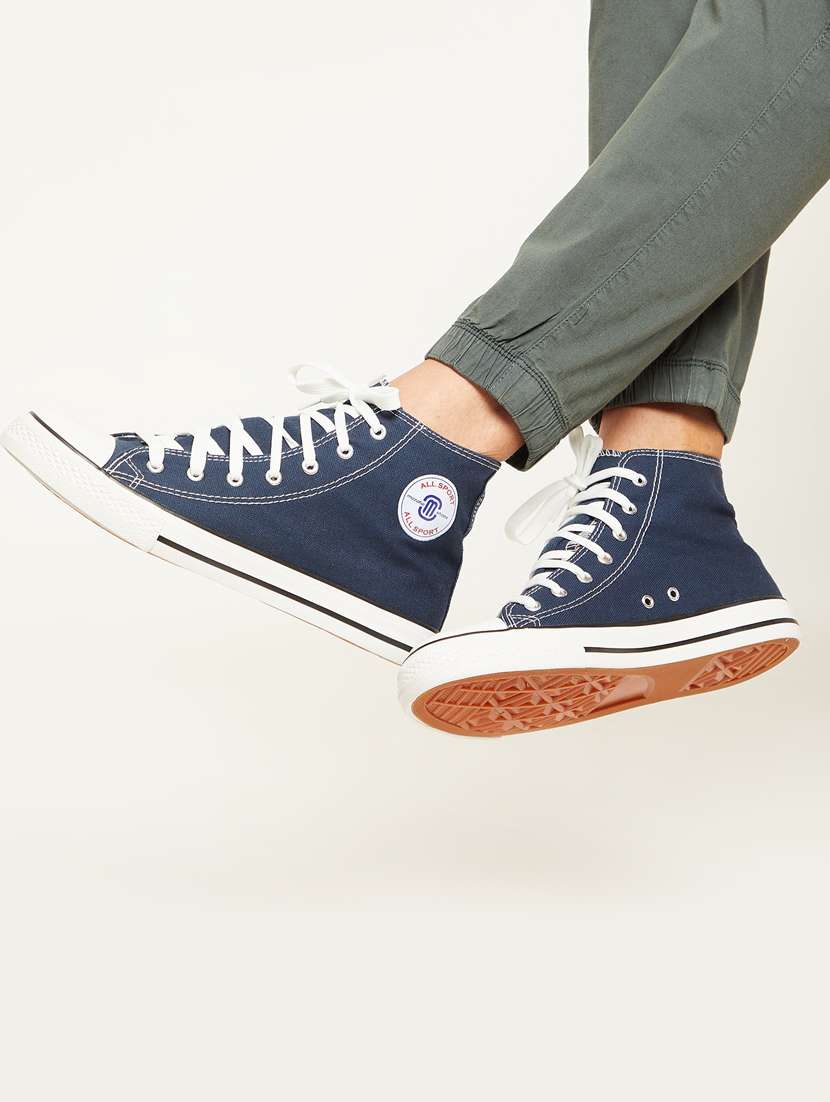 men solid navy blue high ankle lace up sneaker - 20425230 -  Standard Image - 1