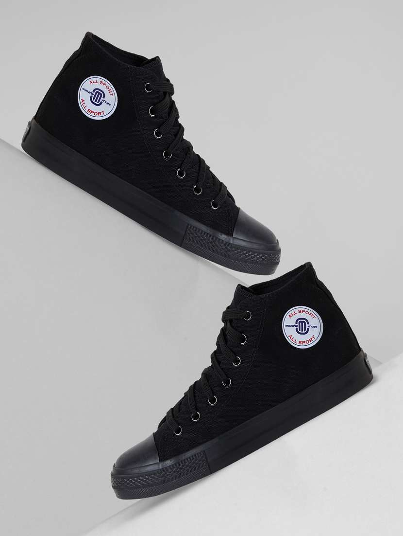 men solid black high ankle lace up sneaker