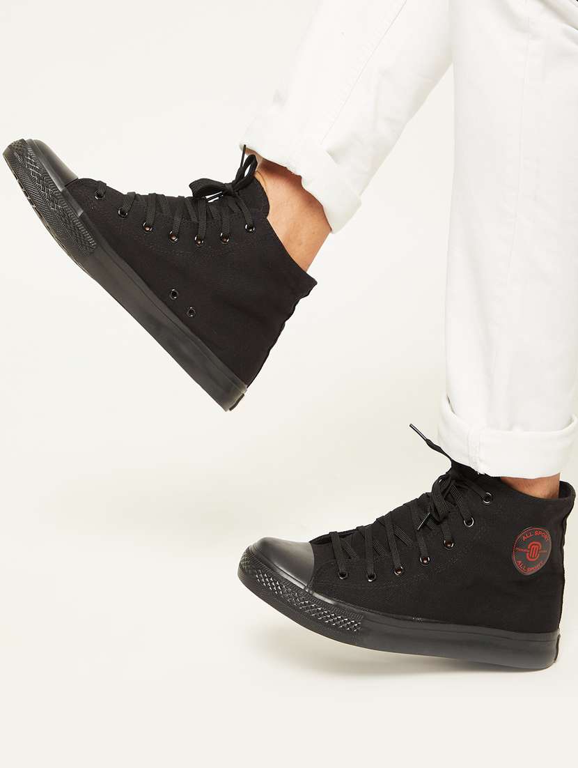 men solid black high ankle lace up sneaker - 20425231 -  Standard Image - 1