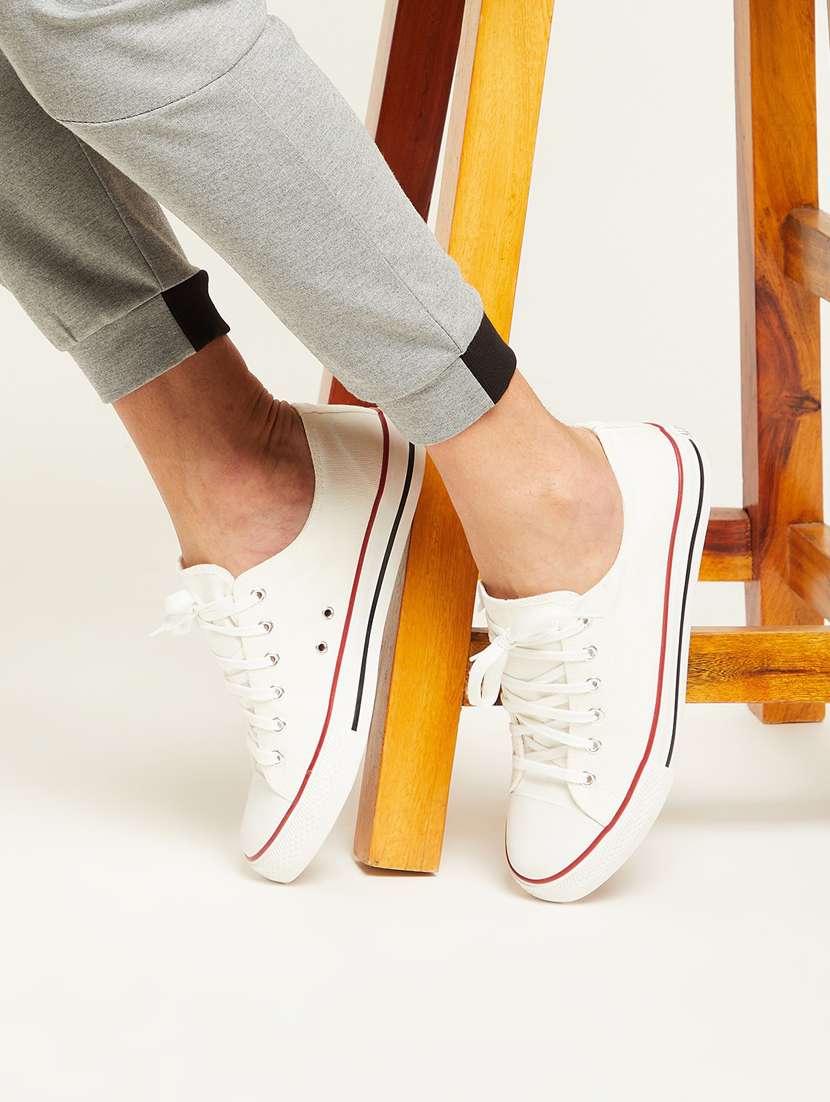 men solid beige lace up sneaker - 20425233 -  Standard Image - 1