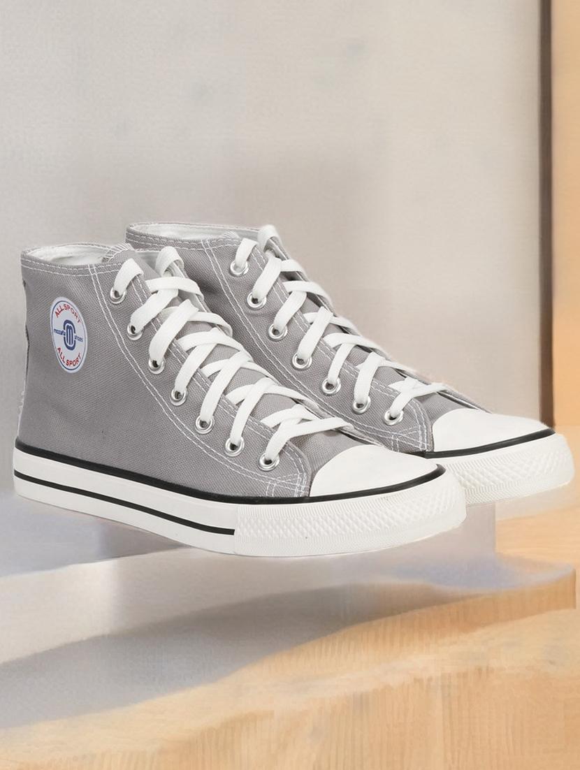 men solid grey high ankle lace up sneaker